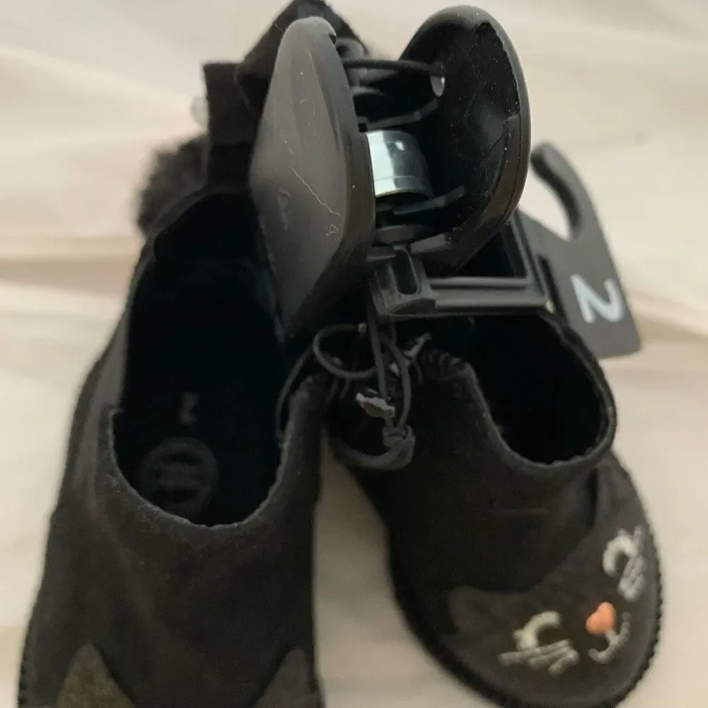 Girls Size 2 Black Cat Chelsea Critter Boots *New*